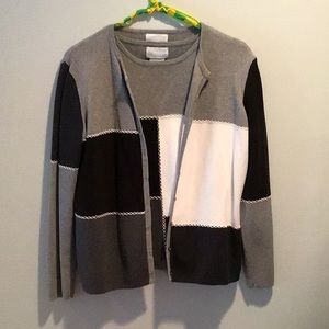 Designer Originals 2 Piece Coordinating Sweater Set Black/ Gray/White Medium